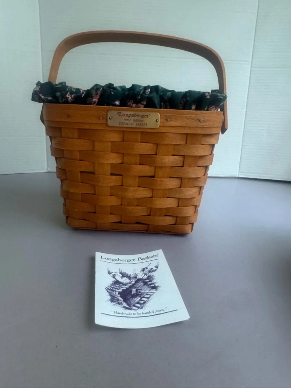Longaberger Desden Honey Wood Basket with Dark Floral Liner
